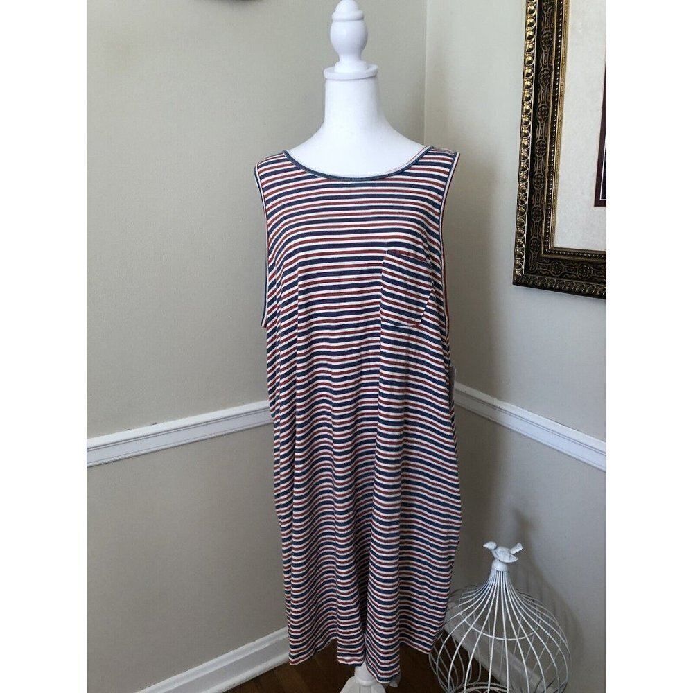 NWT Sonoma Womens Size 2X Swing Dress With Pockets Red White Blue Stripe